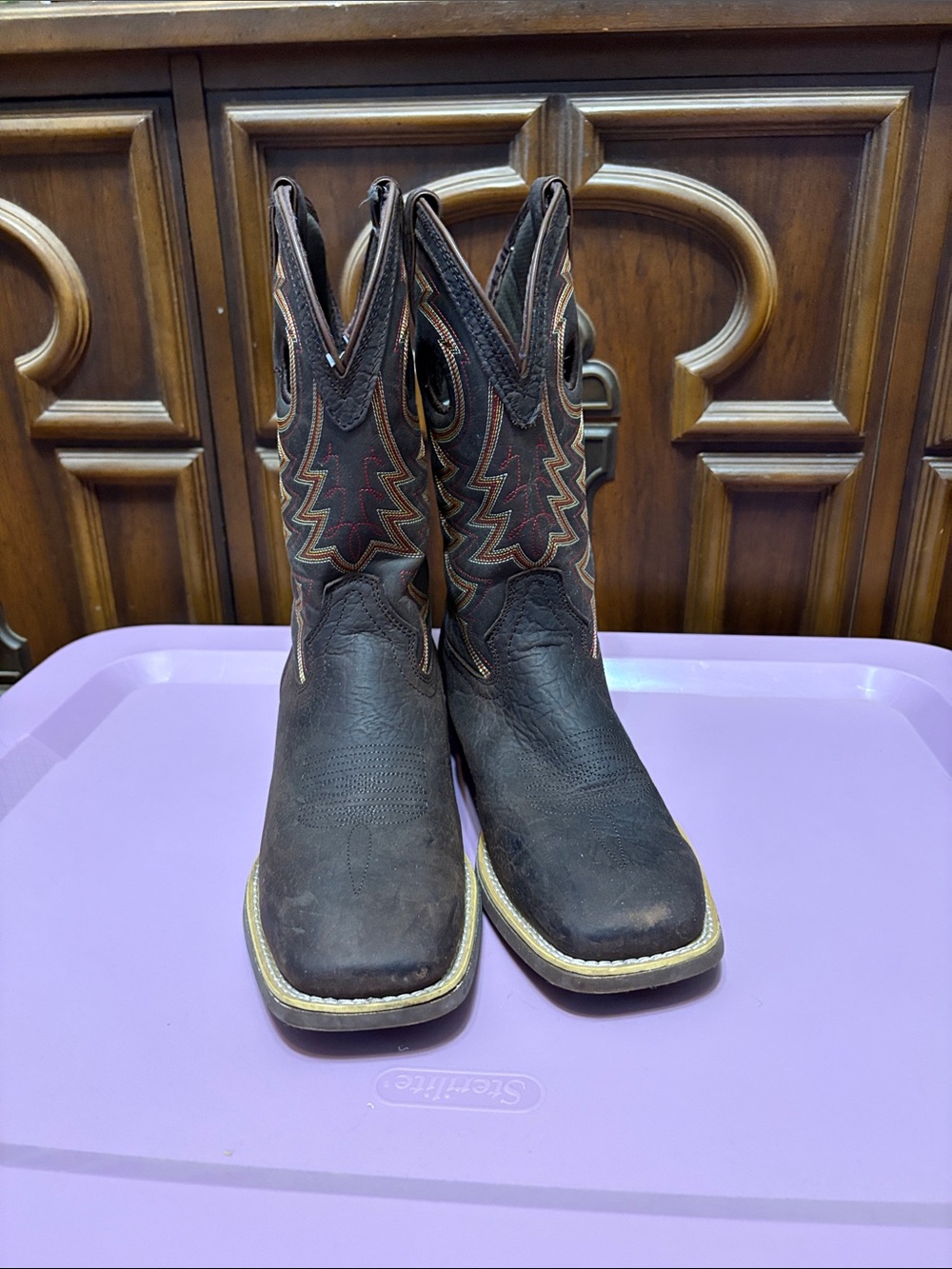 Durango Kids Dark Brown Western Pull-On Boots with Contrast Stitching